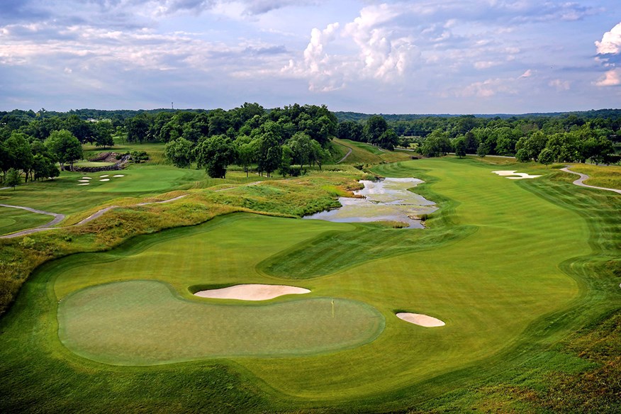 The final hole at Valhalla features a unique horseshoe-shaped green.