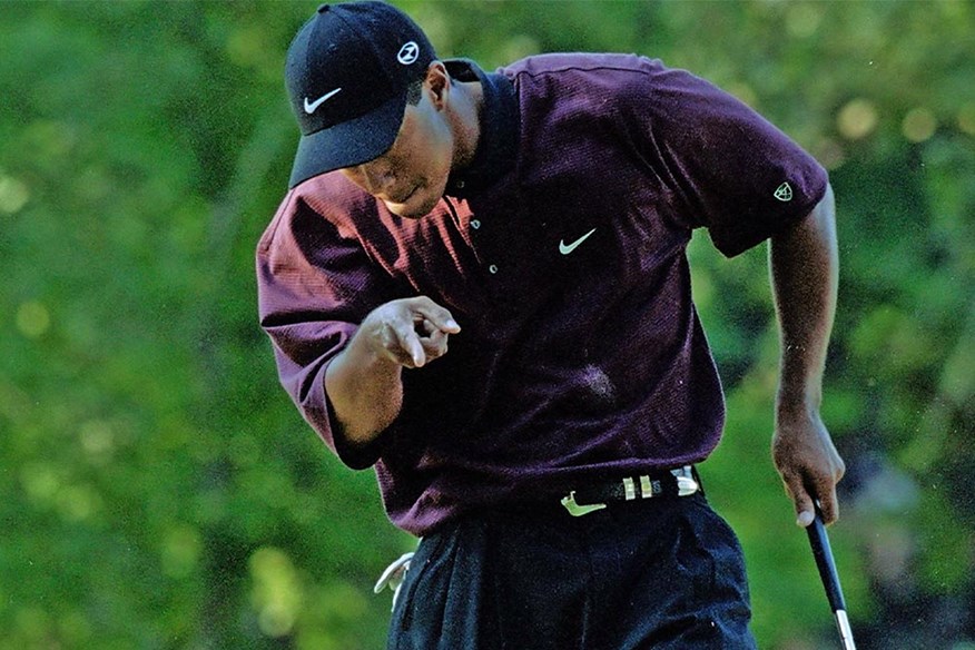 Tiger’s birdie on the first play-off hole was greeted with this iconic celebration