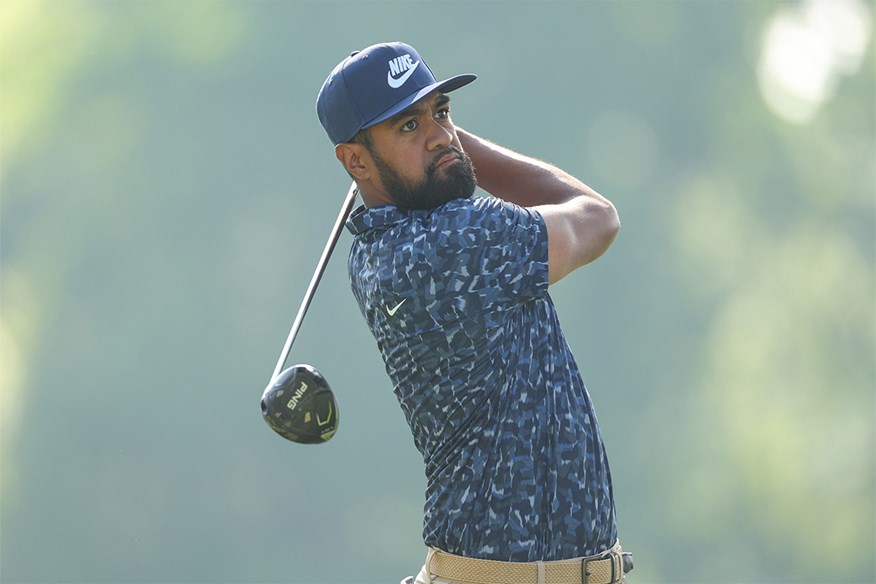 Tony Finau with a hat-rick of birdies on his front nine to put him just one back from the leader