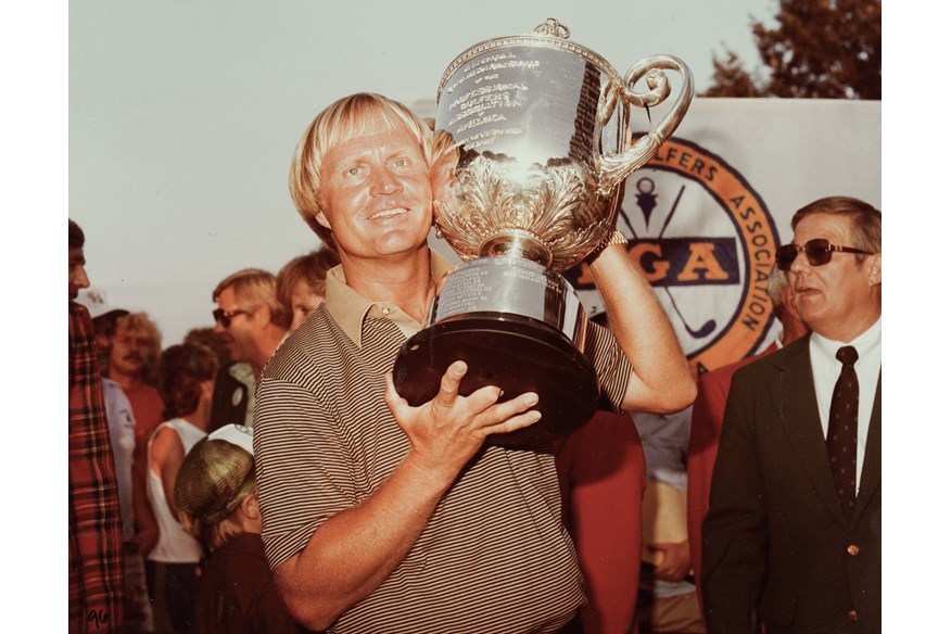 Jack Nicklaus with the Wanamaker Trophy in 1980. He has won the PGA Championship five times.