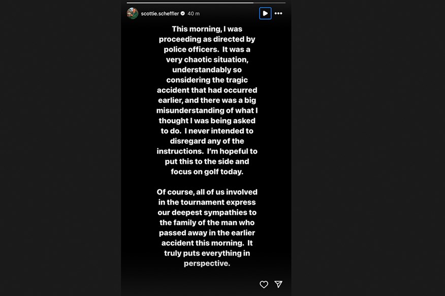 Scottie Scheffler takes to social media to give his condolences to the family of the man who sadly passed away at the PGA Championship