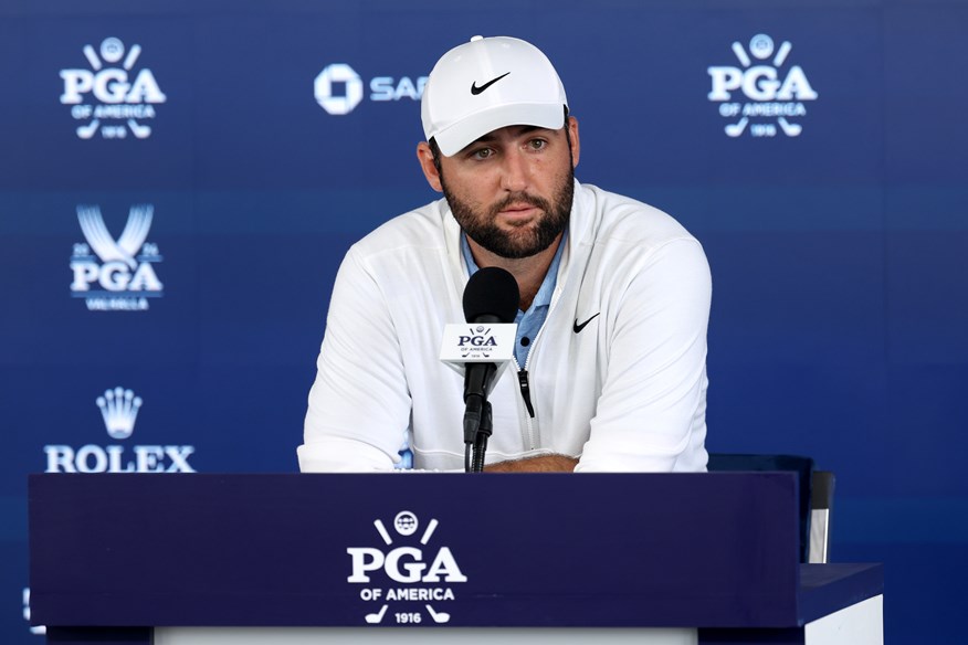 Scottie Scheffler addresses the media after his second round at the PGA Championship and discusses his arrest and jail time.