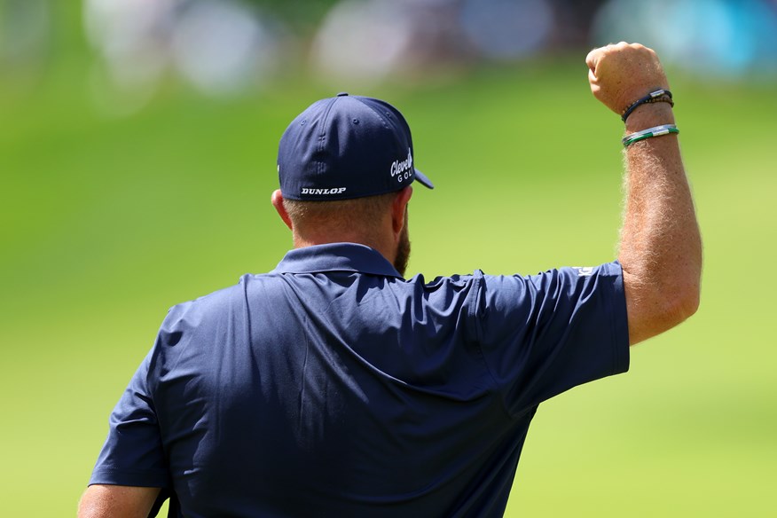 Shane Lowry celebrates a birdie on the 13th at Valhalla on his way to a record-equalling round of 62 at the PGA Championship.