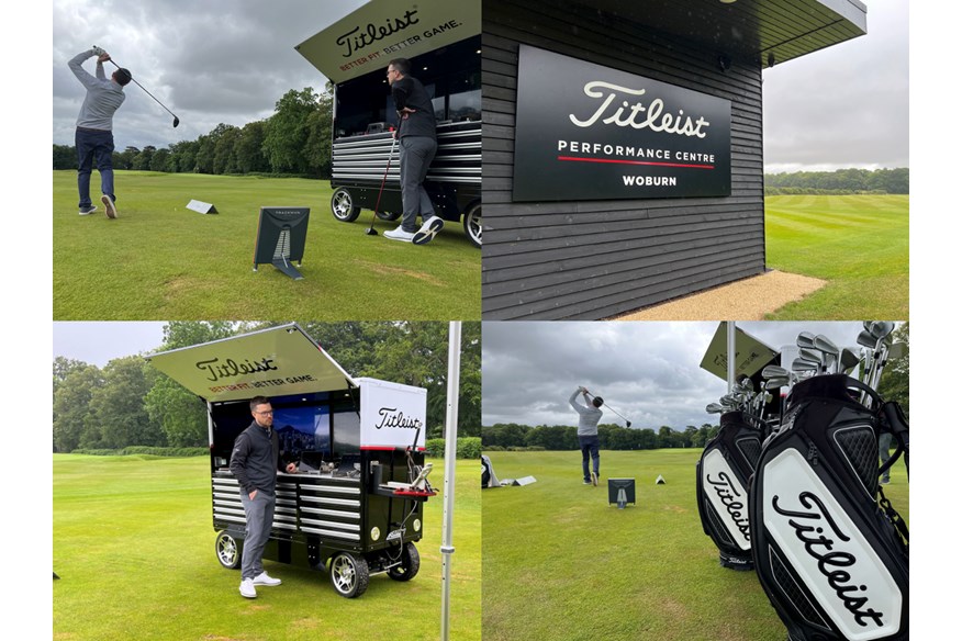 Simon Daddow hitting the GT drivers at Titleist's Woburn Performance Centre.   