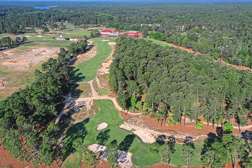 Holes 17 and 18 on Pinehurst No.2 from overhead