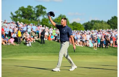 Bryson appreciates the crowd on 18 in the final round at Valhalla 2024