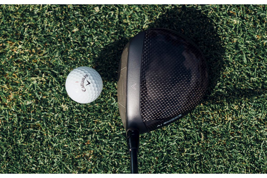 The Callaway AI-Smoke Ti 340 Mini Driver sat at address behind a ball on a tee