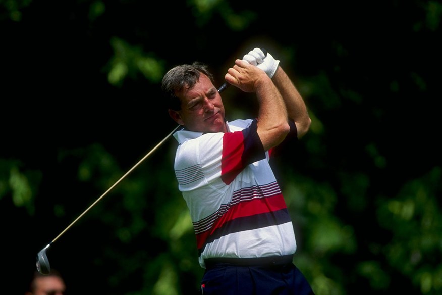 Fuzzy Zoeller hits a shot during the 1992 Memorial