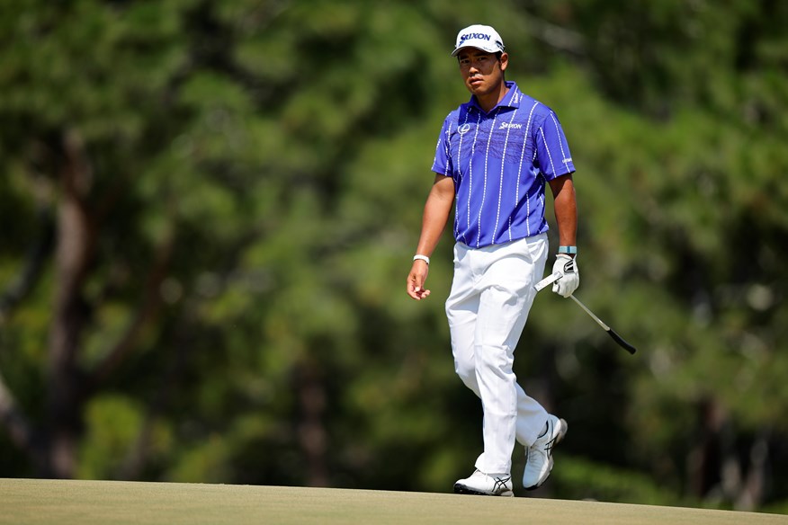 Hideki Matsuyama's polo shirt was giving off retro football shirt vibes.