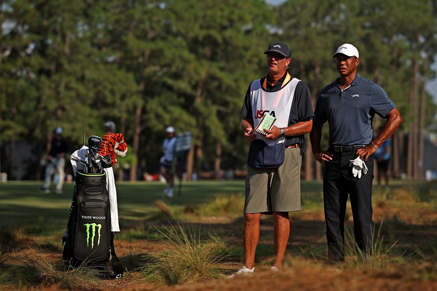 Tiger Woods with caddie Lance Bennett at Pinehurst