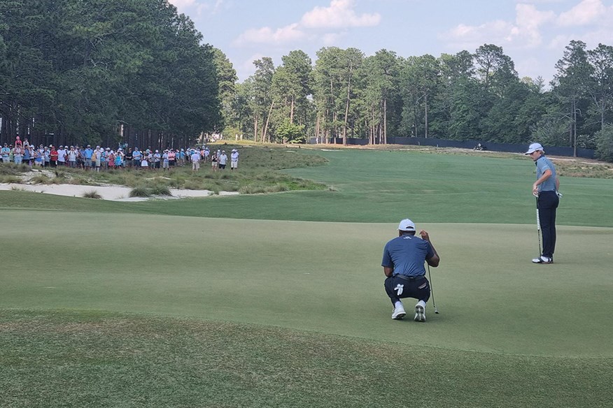 Tiger Woods on the 11th green at Pinehurst No.2