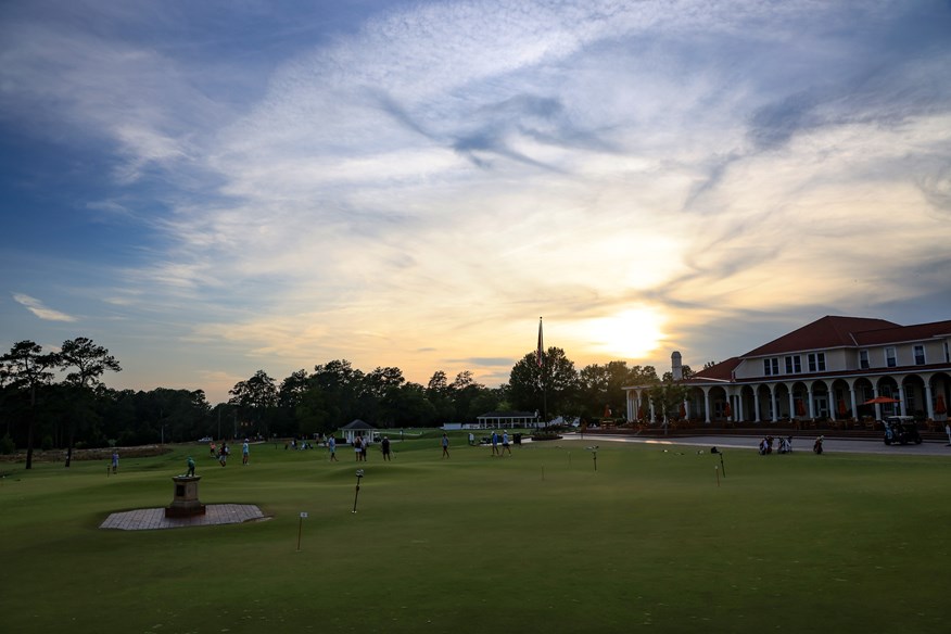 The iconic Putter Boy statue between the putting greens at Pinehurst