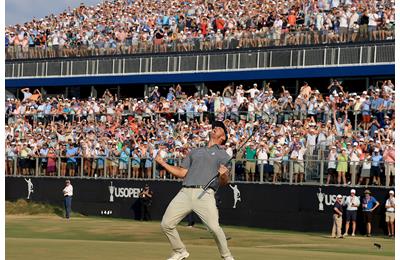 Bryson DeChambeau celebrates after winning the 2024 US Open