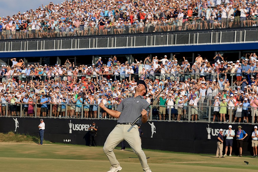 Bryson DeChambeau celebrates after winning the 2024 US Open