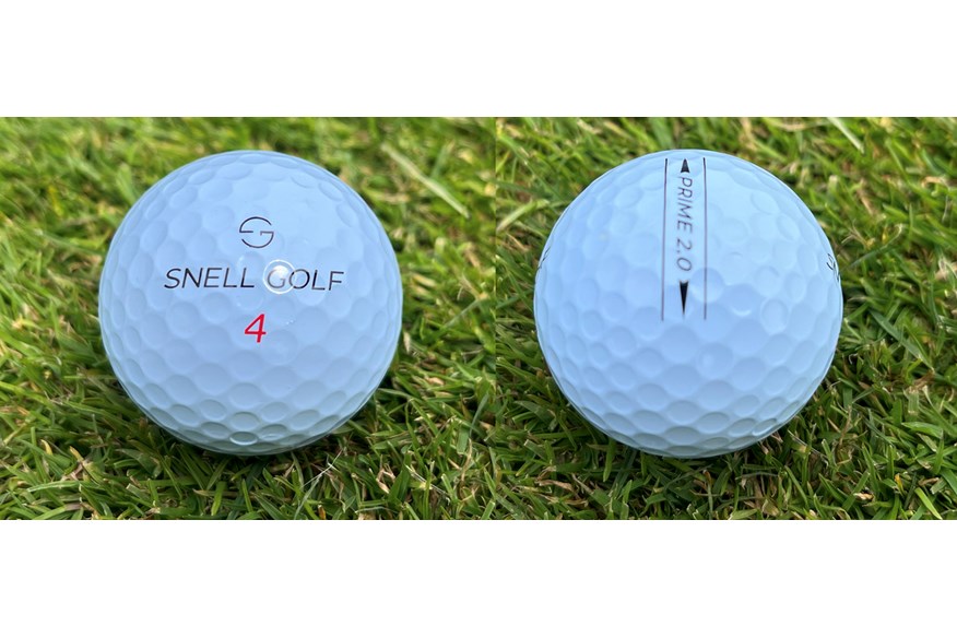 The logo and side stamp  of the Snell Prime 2.0 golf ball