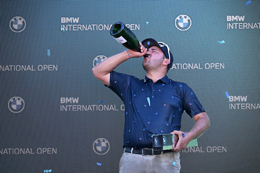 Thriston Lawrence celebrates winning the 2023 BMW International Open