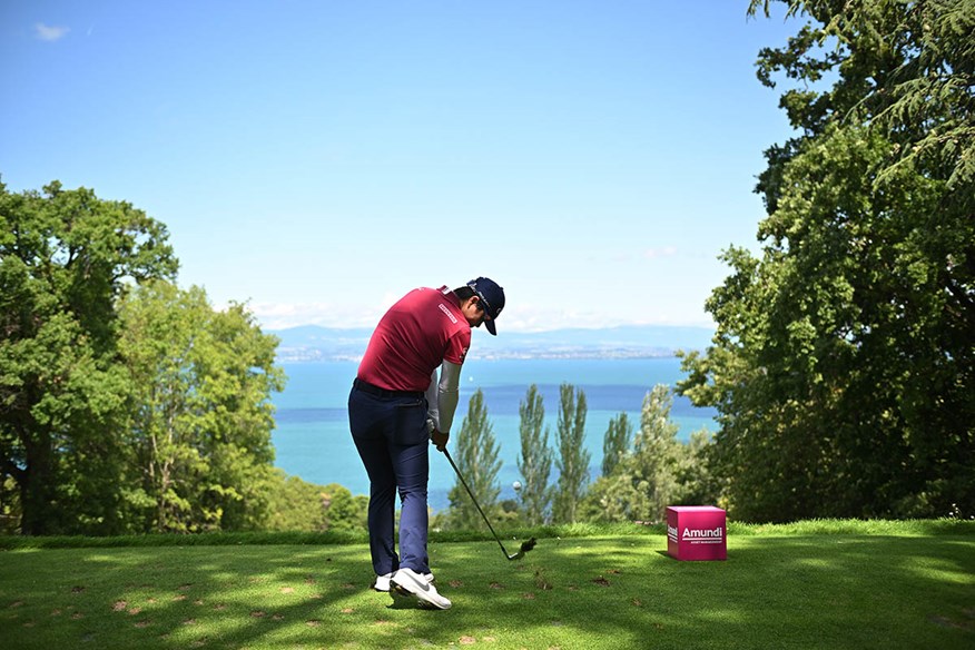 Yuka Saso hits a tee shot during the 2023 Amundi Evian Championship