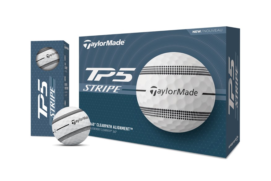 The TaylorMade TP5 Stripe golf ball packaging. 