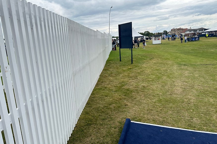 The entrance to The Open at Royal Troon is guarded by white fenceposts