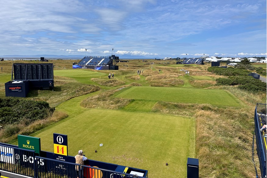 The view from the grandstand on the 14th hole at Royal Troon for the 2024 British Open Championship