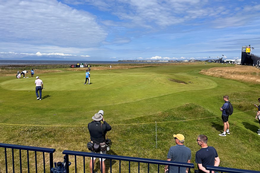 The view from the grandstand on the 1st green at Royal Troon, host venue of the 2024 British Open Championship.