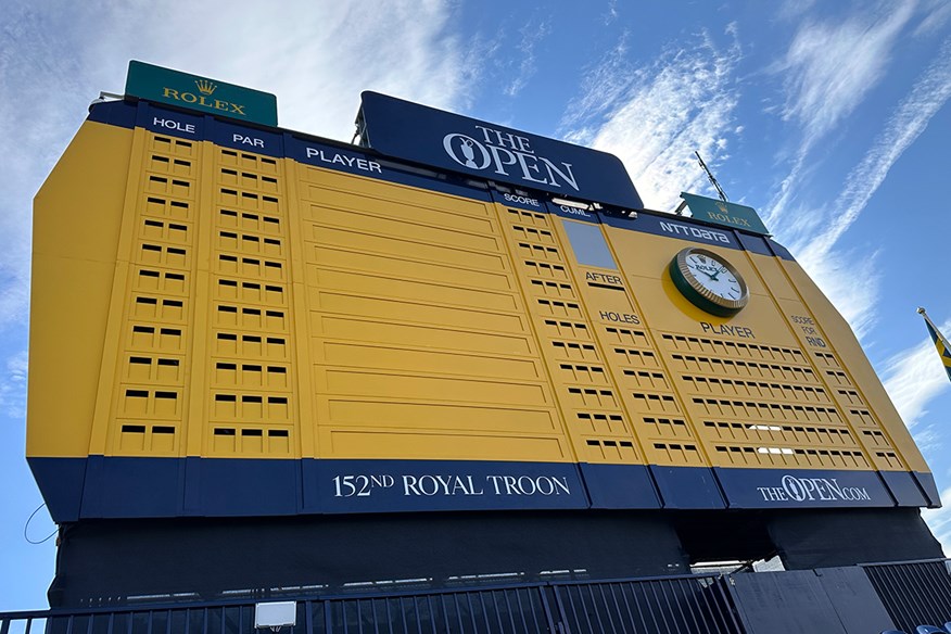 The iconic yellow Open Championship leaderboards