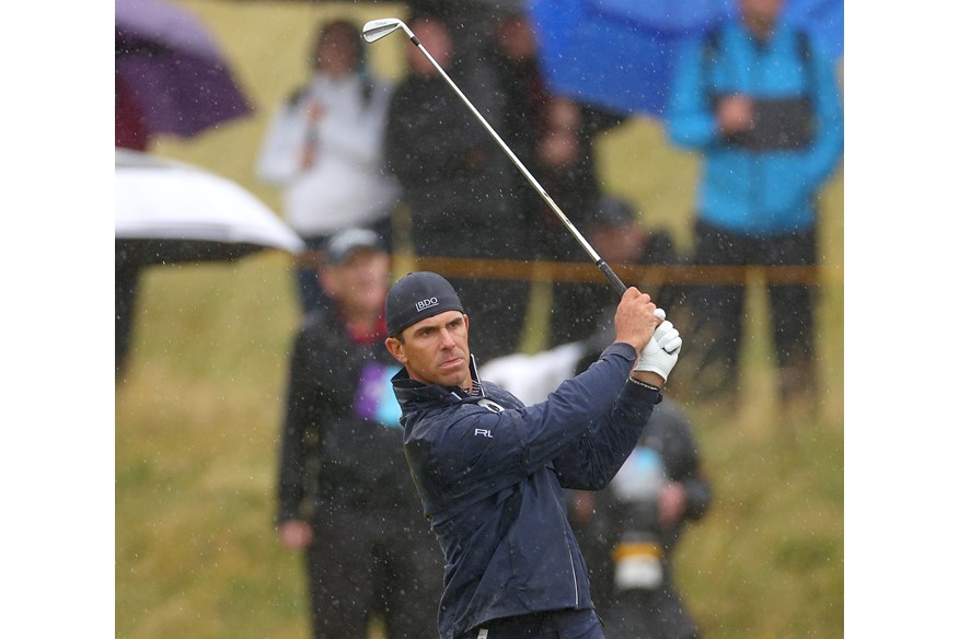 Billy Horschel started a backwards hat trend in the rain at Royal Troon