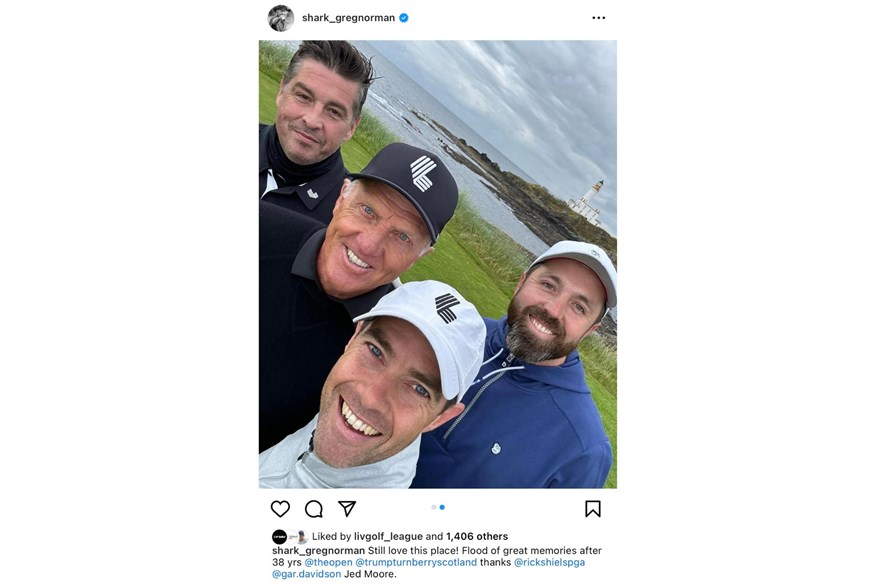 Greg Norman takes a selfie playing at Trump Turnberry