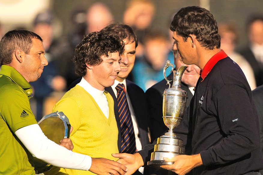 Padraig Harrington with a young Rory McIlroy and runner-up Sergio Garcia at the 2007 Open Championship at Carnoustie.