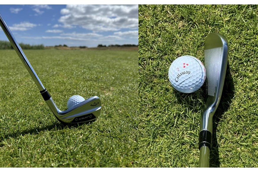 The Callaway Apex AI200 Iron sat behind a ball on the golf course