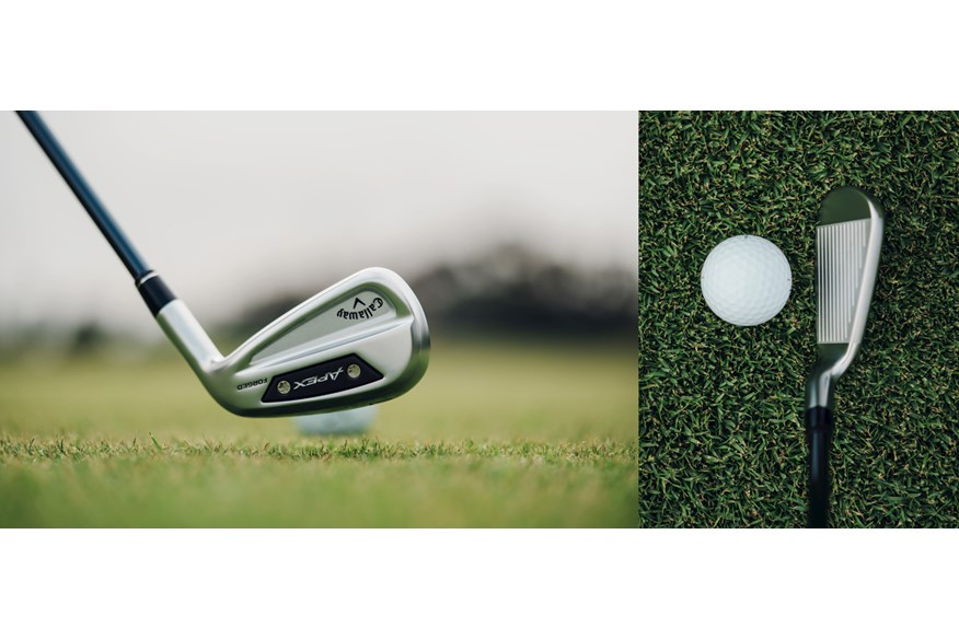 The Callaway Apex AI300 iron in the play position on the golf course