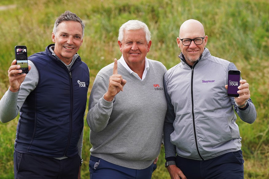 Colin Montgomerie with Ryan Howsam and Keith Mitchell of the Legends Tour