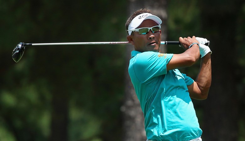 Thonghai Jaidee hits a tee shot in a tournament in 2014