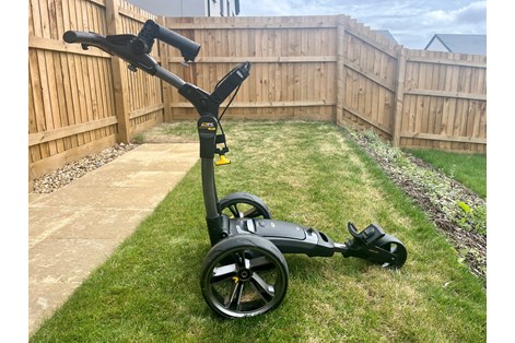 PowaKaddy CT8 GPS electric golf trolley unfolded