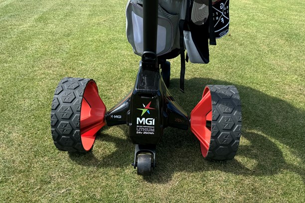 The MGI Zip X3 Electric Golf Trolley rear view