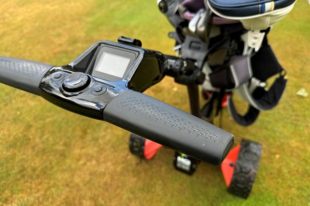 The handle detailing on the MGI Zip X3 Electric Golf Trolley