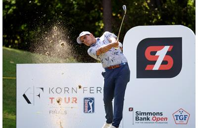 Korn Ferry player Emilio Gonzalez hits a tee shot during the final round of the Simmons Bank Open