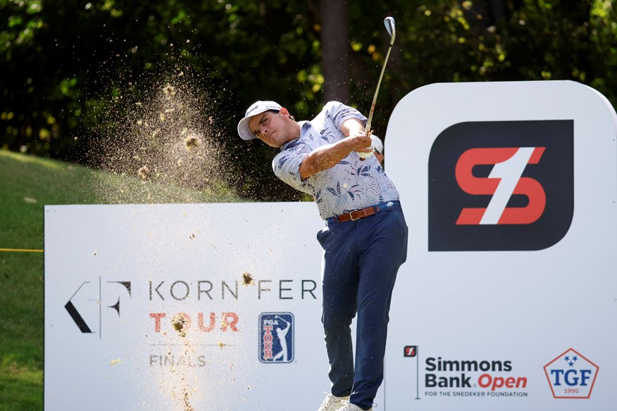 Korn Ferry player Emilio Gonzalez hits a tee shot during the final round of the Simmons Bank Open