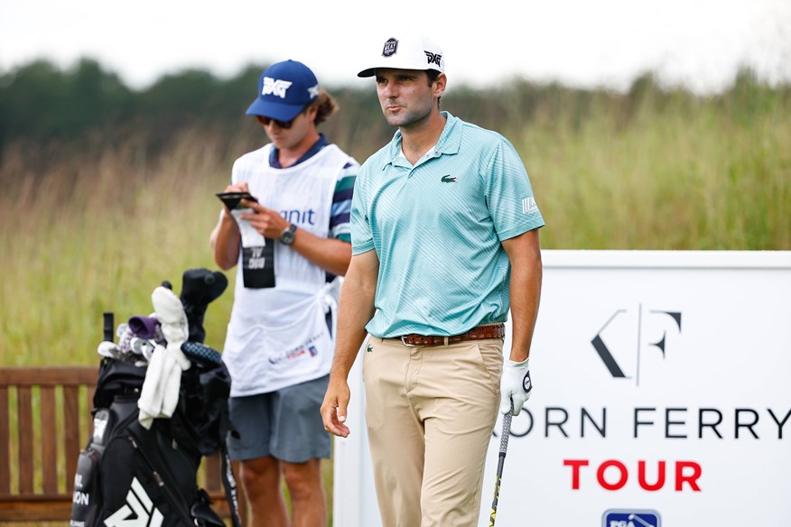 Paul Barjon of France tees off at the first tee during the first round of the Korn Ferry Tour - Magnit Championship