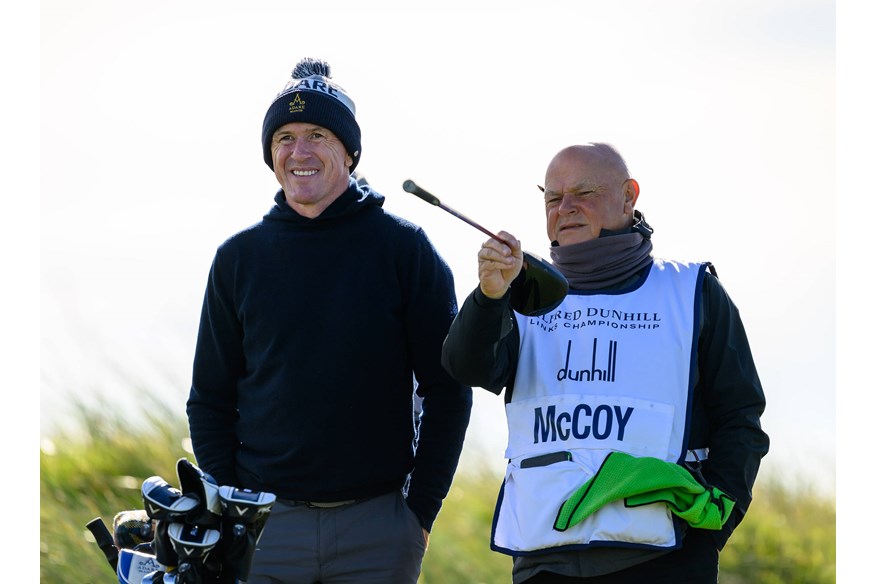 Irish jockey, AP McCoy, on the 3rd hole during the second round of the Alfred Dunhill Links Championship 2023 on Carnoustie Golf Links