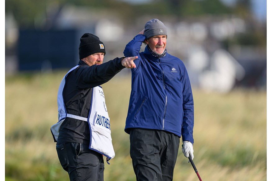 Singer Mike Rutherford on the 2nd hole during round two of the Alfred Dunhill Links Championship 2023