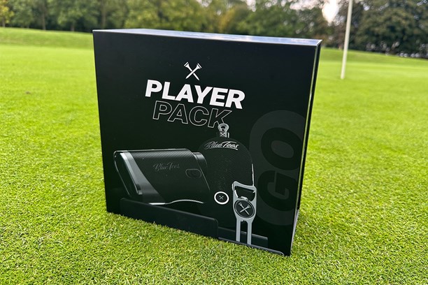 Blue Tees Player Pack contains both the Player GO Speaker and the Series 3 Max E rangefinder