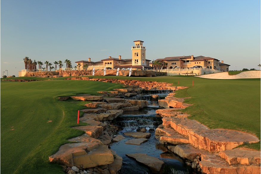 The 18th hole on the Earth Course at Jumeirah Golf Estates.