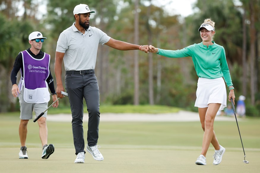 Tony Finau and Nelly Korda of America at the 2023 Grant Thornton Invitational.