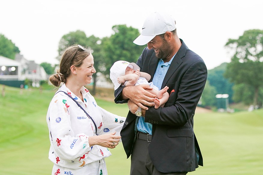 Scottie Scheffler alongside his wife Meredith and their son Bennett