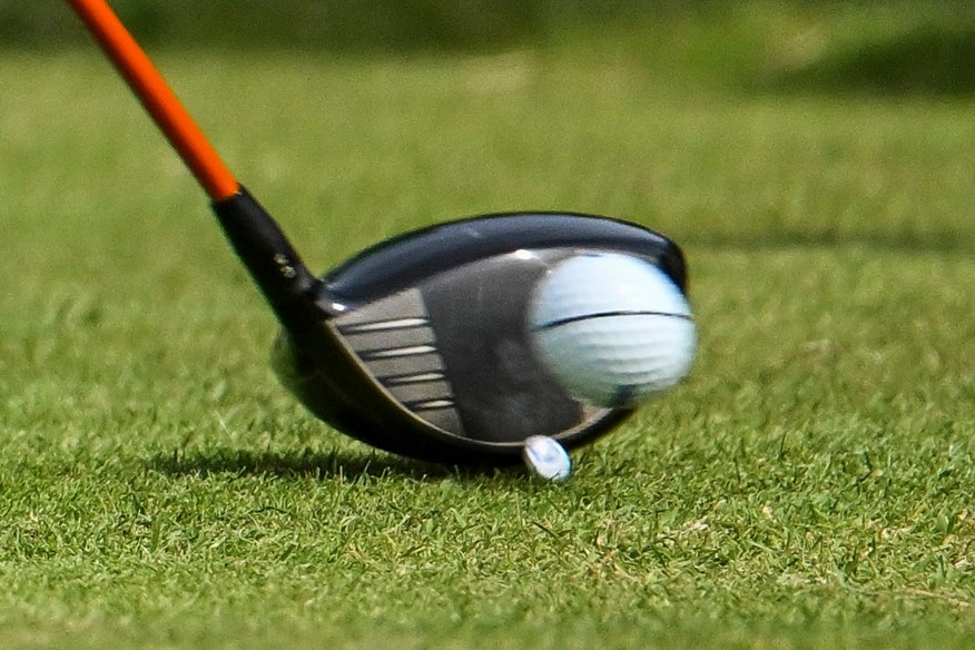 A close-up view of a horizontal line on Bob MacIntyre's golf ball.