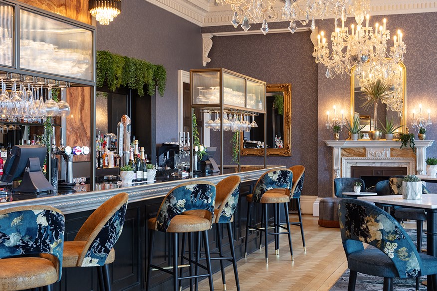 The Champagne Bar at Oulton Hall is a glorious space for pre- and post-dinner drinks.