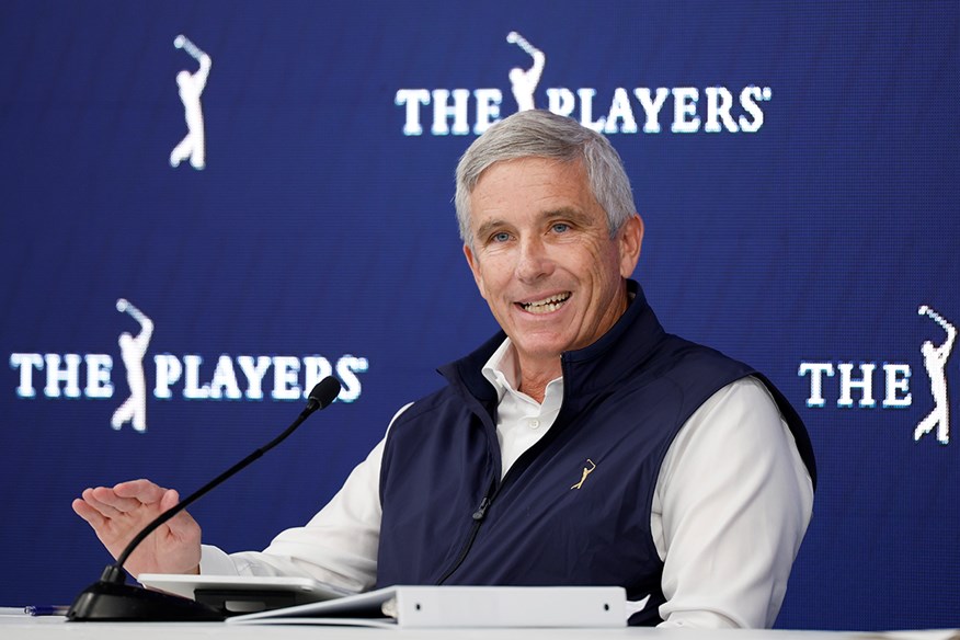 PGA Tour commissioner Jay Monahan addressing the media at the 2025 Players Championship.