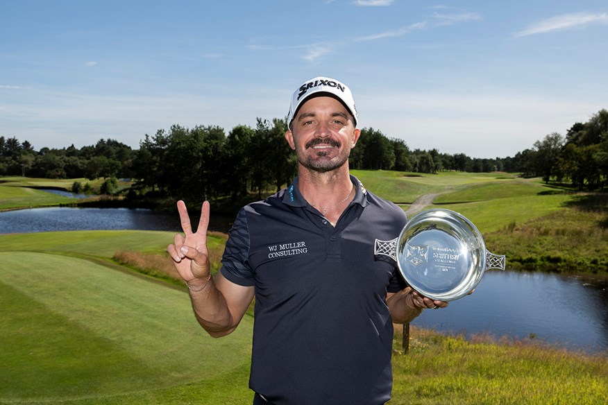 Brandon Robinson-Thompson celebrating a second victory on the HotelPlanner Tour.