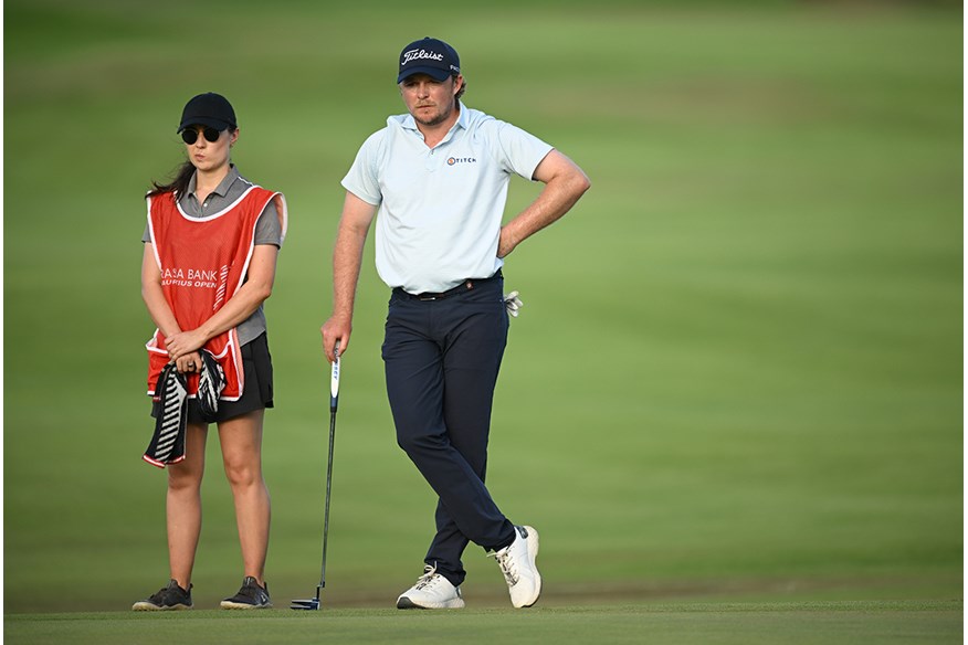 Eddie Pepperell and wife Jen, who occasionally caddies for the tour star.